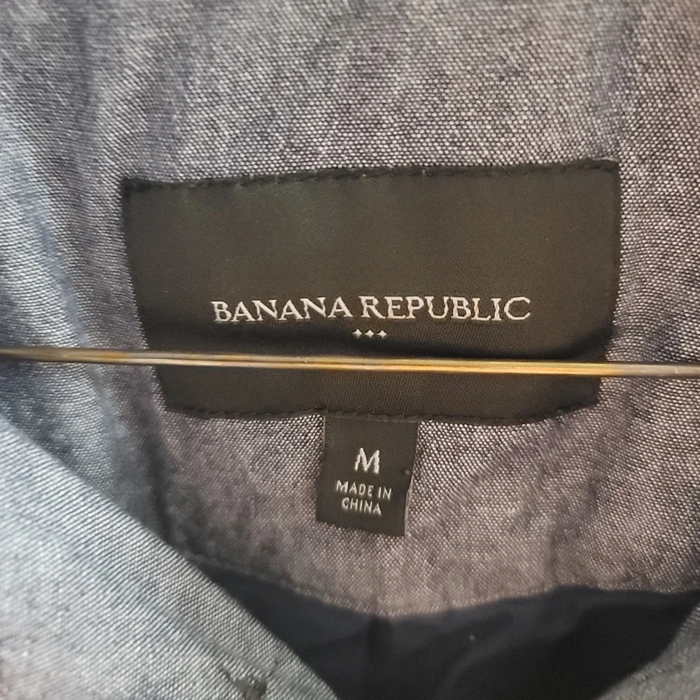 Banana Republic Men's Gray Chambray Utility Jacket Zip‎ Front Button Pocket M